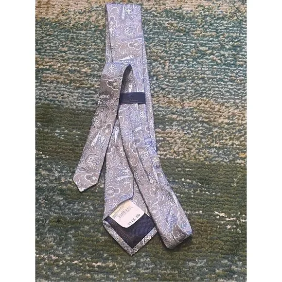 NWT David Donahue Paisley Silk Italian Handmade Neck Tie Gray Blue - Picture 11 of 14